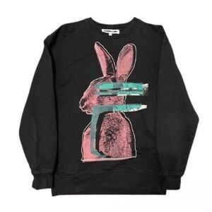Alexander McQueen Black Sweatshirt with Pink and Teal Rabbit Graphic